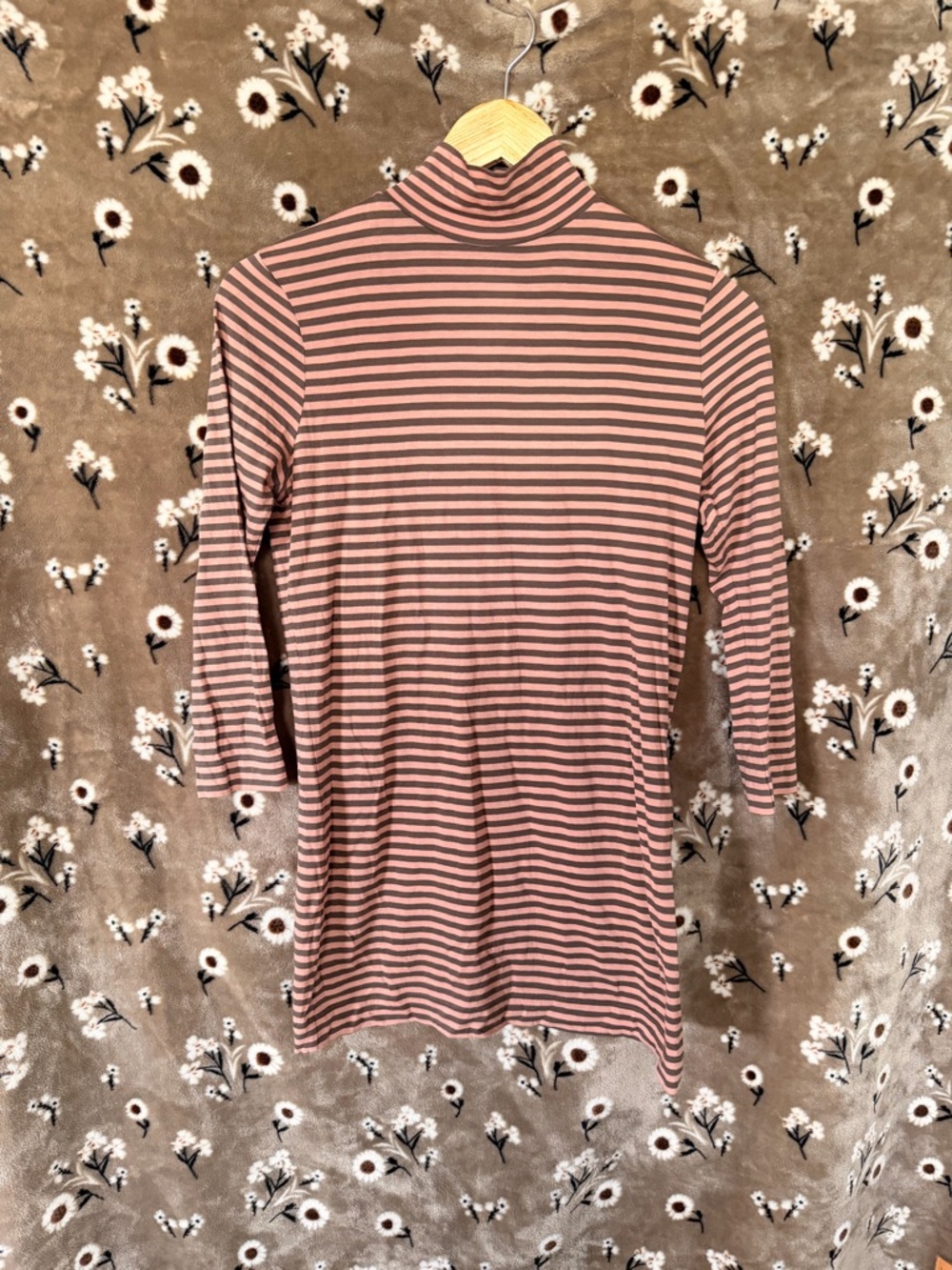 Slim Striped Pink & Black Turtleneck Long-Sleeve Tee